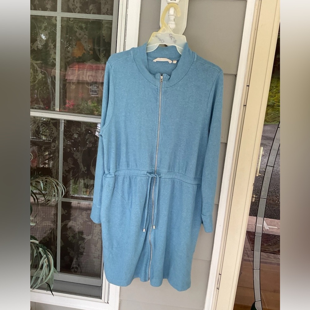 Soft Surroundings women's long sleeve zip front top Blue cardigan pocket sz Med